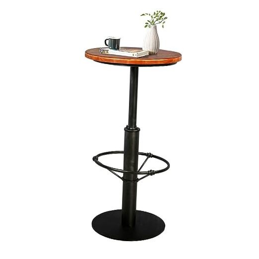 42" Round Wooden Farmhouse Bar Table - Round Wooden - Black - With Footrest