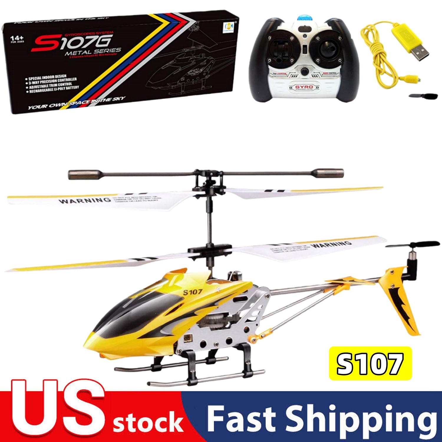 Yellow Syma S107G 3.5CH Mini RC Helicopter Metal Remote Control Helicopter Kids