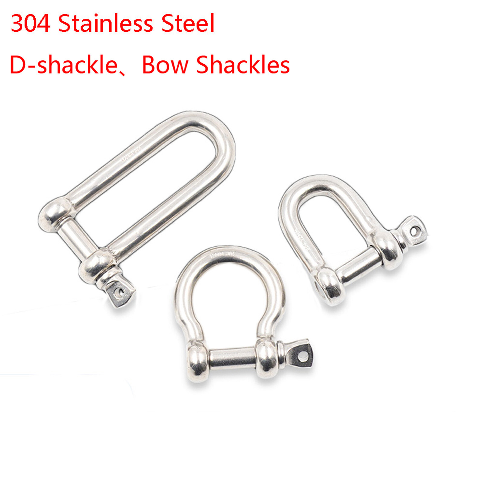 D-shackle A2 Stainless Steel Bow Shackles Chain Link Pin Tow Rigging M4 to M38