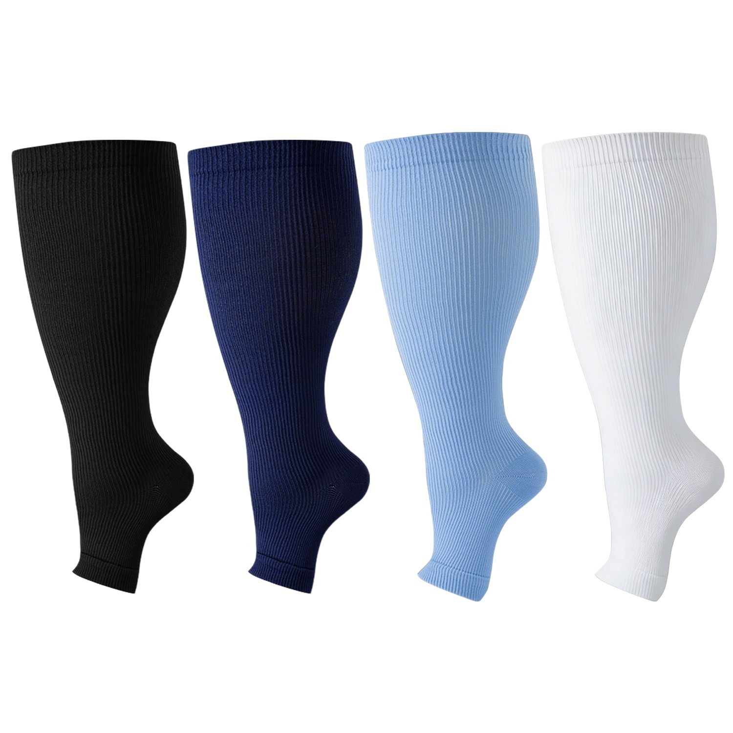 2XL-4XL Plus Size Open Toe Compression Socks, Calf Pressure Stockings for Unisex