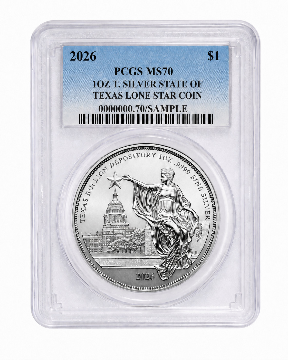 PRESALE - 2026 Texas Lone Star 1 oz Silver Coin PCGS MS70 State of Texas