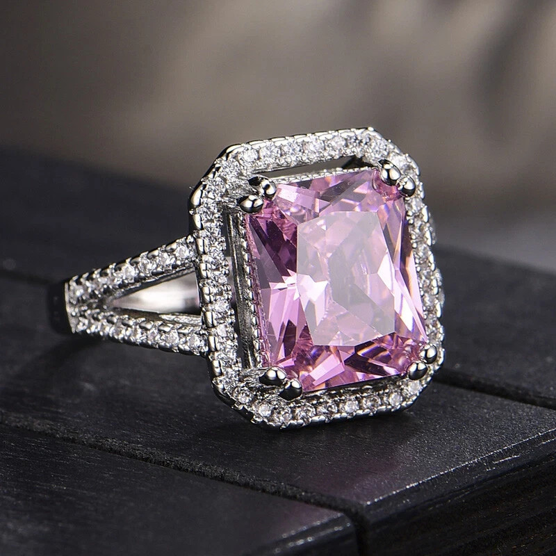6Ct Radiant Cut Natural Pink Sapphire & Diamond Real 14K White Gold Luxury Ring