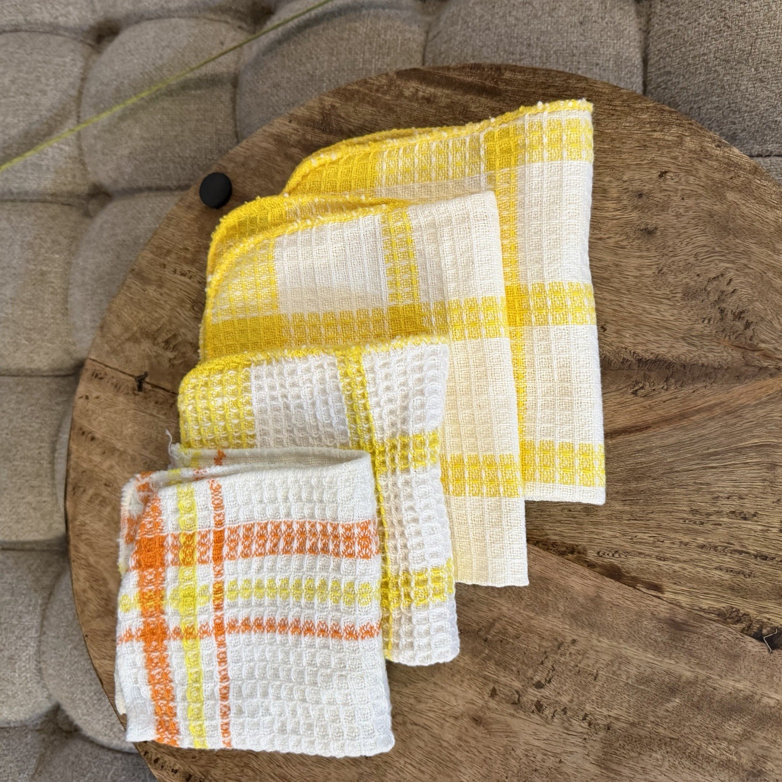 4 WAFFLE Weave Cotton Blend Plaid Dish Cloths Rags Kitchen Towels 10” X 11"