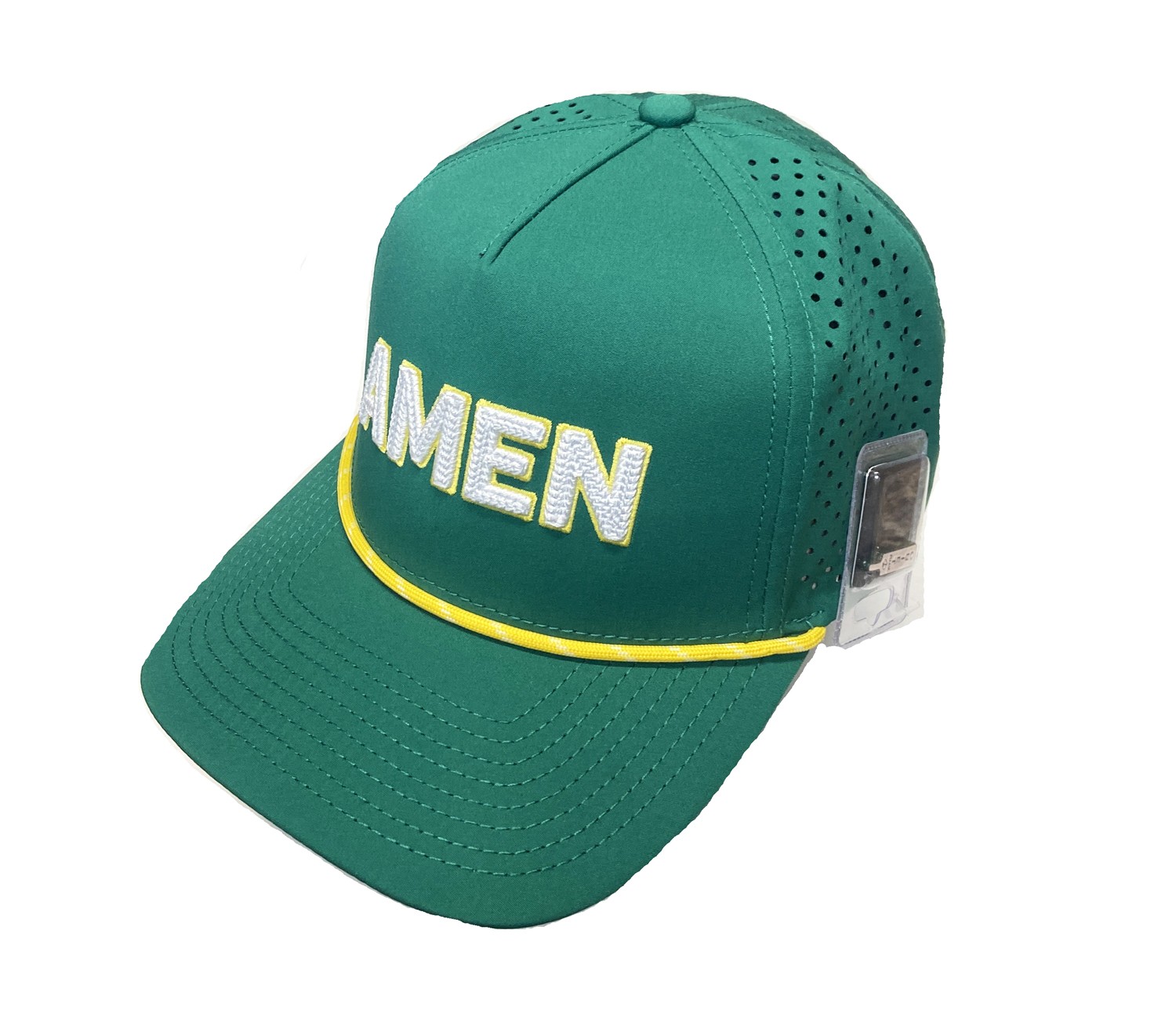 NEW 2026 Pins & Aces Amen Green/Yellow Rope Snapback Golf Hat/Cap w/ Ball Marker