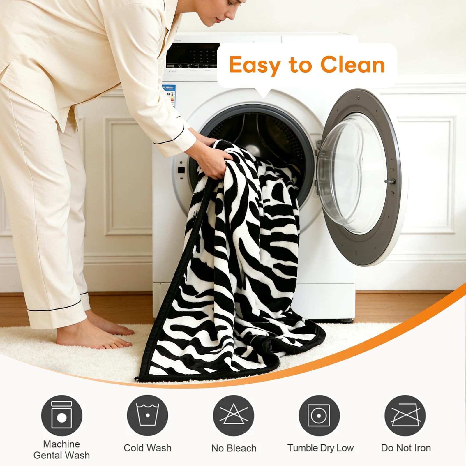 Fuzzy Flannel Throw Blanket for Sofa, Couch, Bed, Black and White Zebra Print...