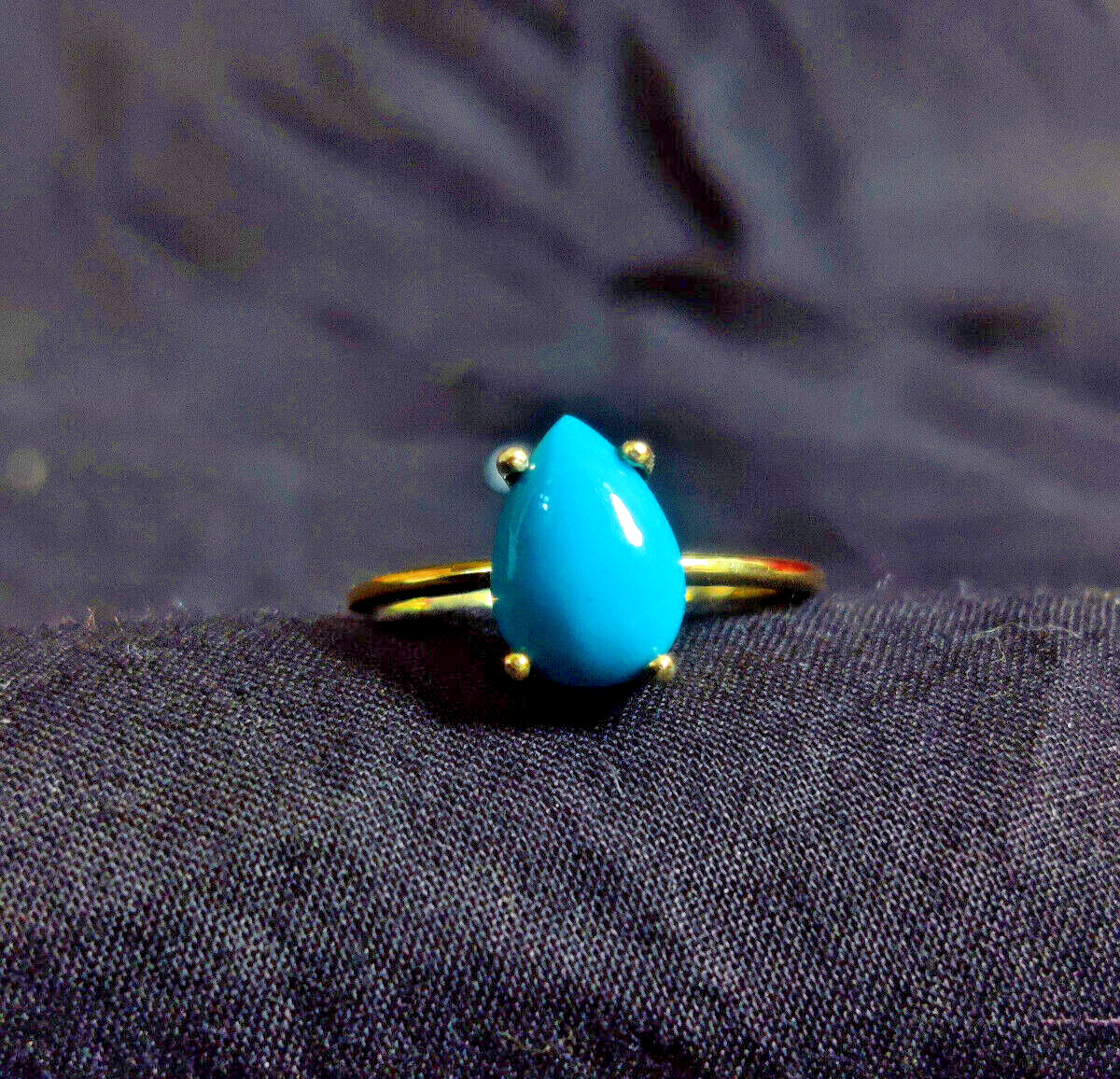 925 Sterling Silver Ring*Sleeping Beauty Turquoise Pear Cab Ring*Gold Ring TR710