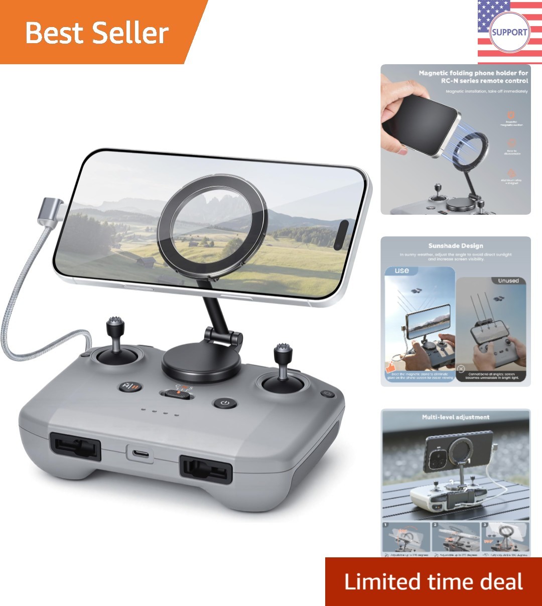 Magnetic Phone Stand for DJI RC-N Series: Quick Install & Adjustability