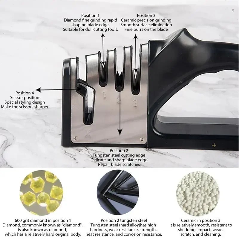 Kitchen 4 Segment Knife Sharpener Multifunctional Portable Non-slip Base Knife
