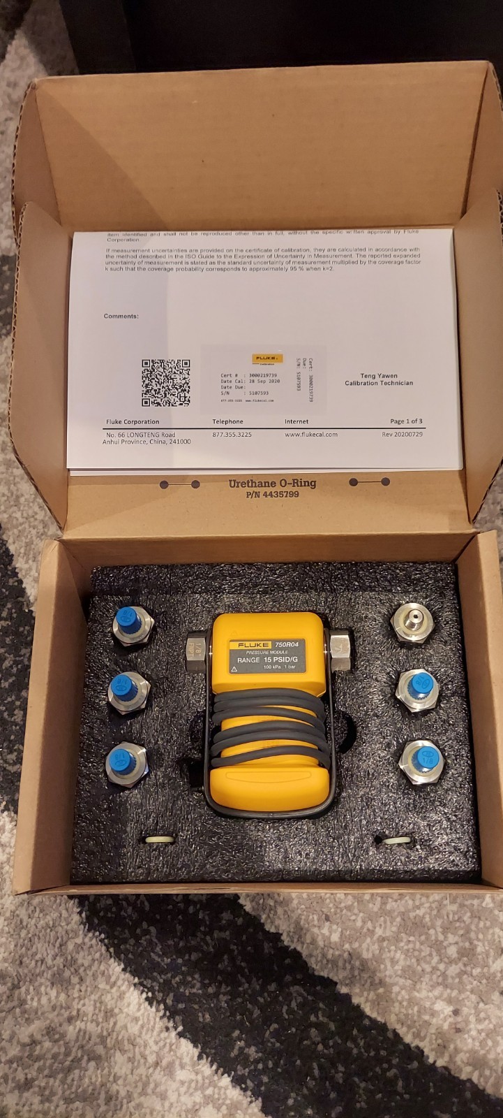 FLUKE Fluke-750R04 Pressure Module, Reference, 0 To 15 Psi (0 To 100 Kpa)