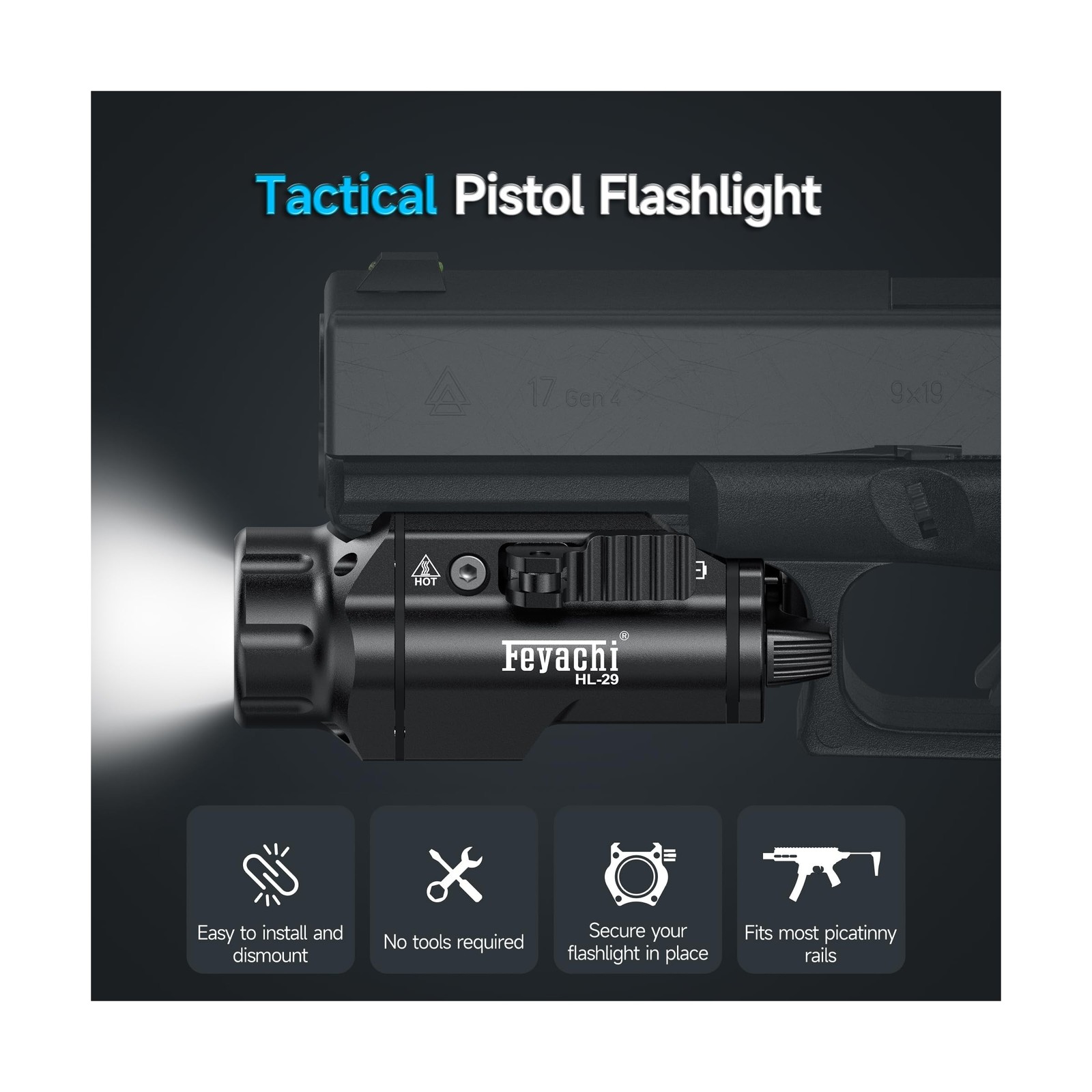 Feyachi Tactical Flashlight - 1500 Lumens Rail Mounted Flashlight, with 5 Int...