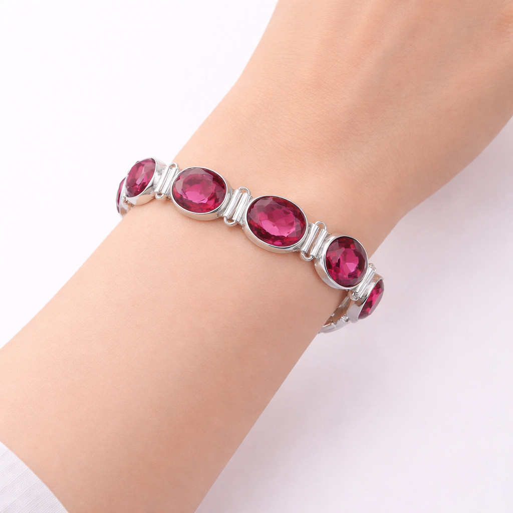 Natural Pink Rubellite Gemstone bracelet 925 Silver Anniversary Gift For Wife