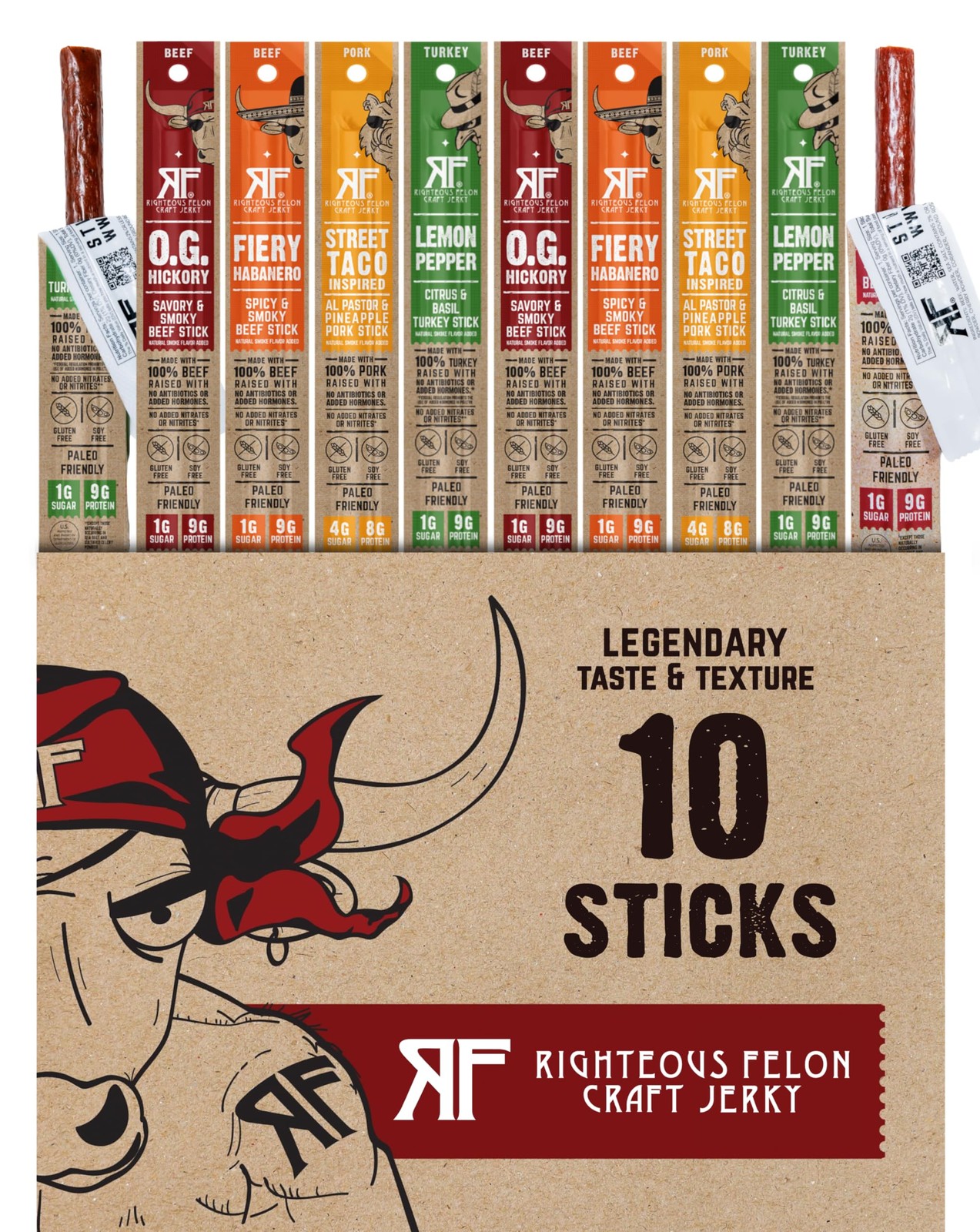 Righteous Felon Variety Meat Sticks | 100% Grass Fed 10 Ounce (Pack of 1)