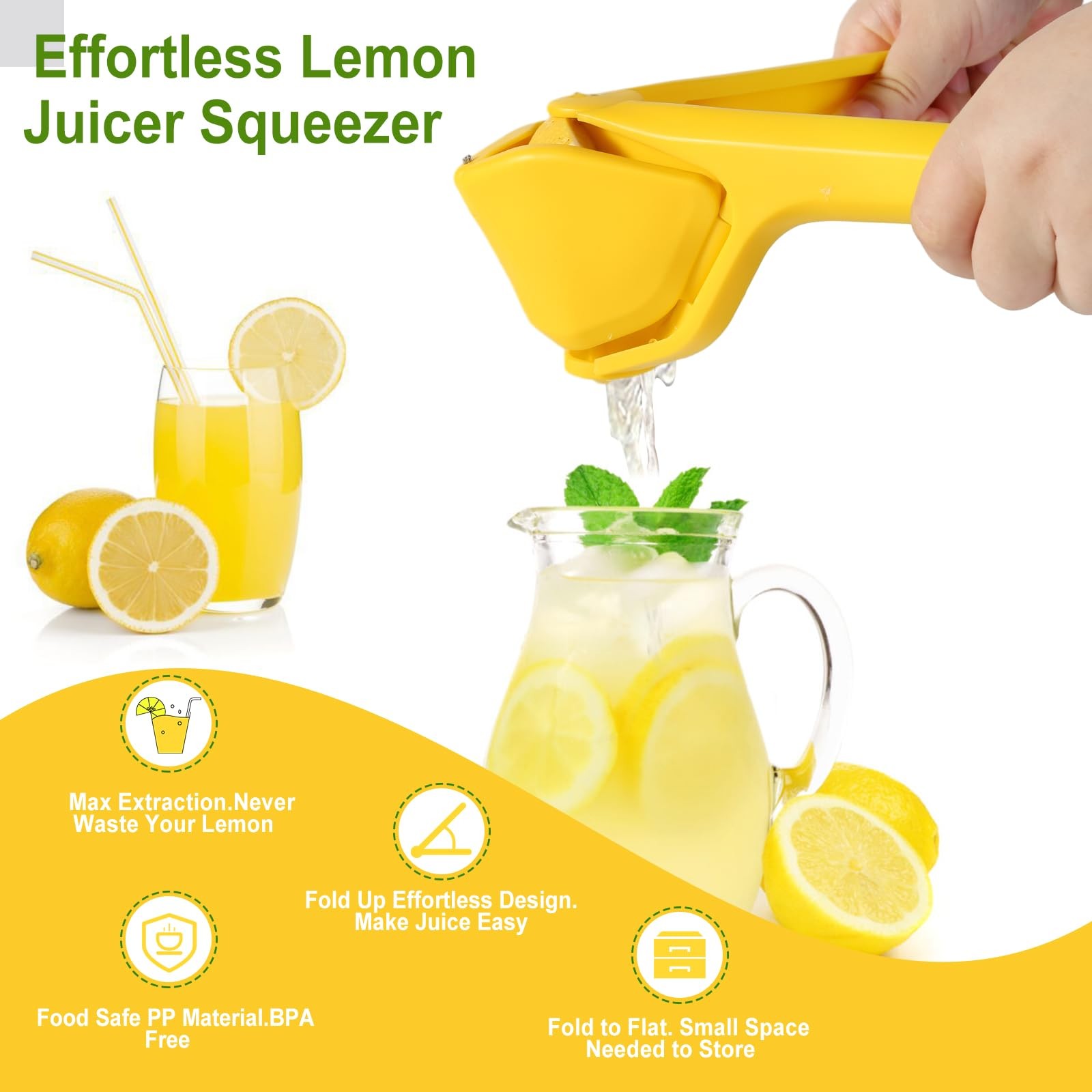 Lemon Squeezer Effortless Manual Flat Lime Juicer Squeezer Hand Citrus Press ...