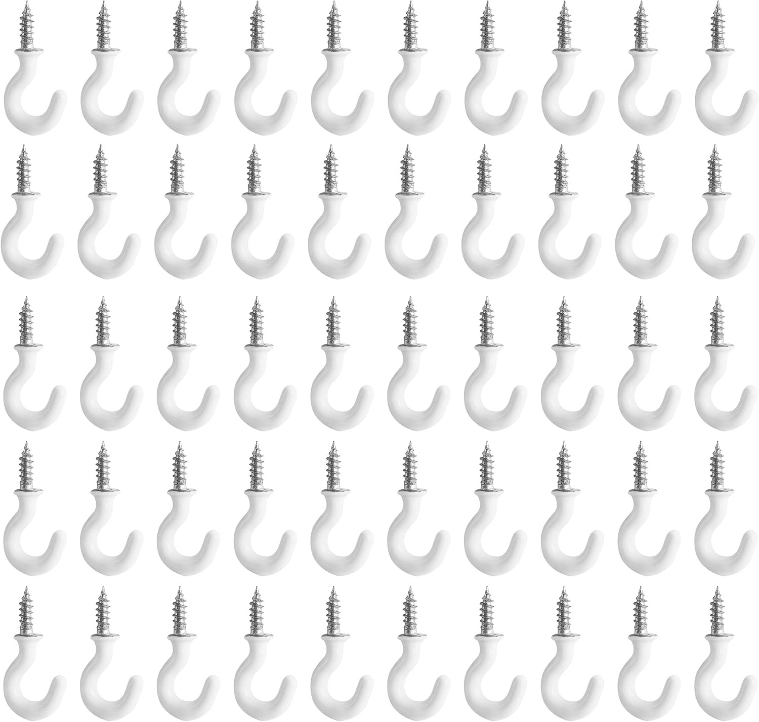 50 Pack White Vinyl Coated Cup Hooks 1/2" Screw-In Metal Mini Hooks for Hanging