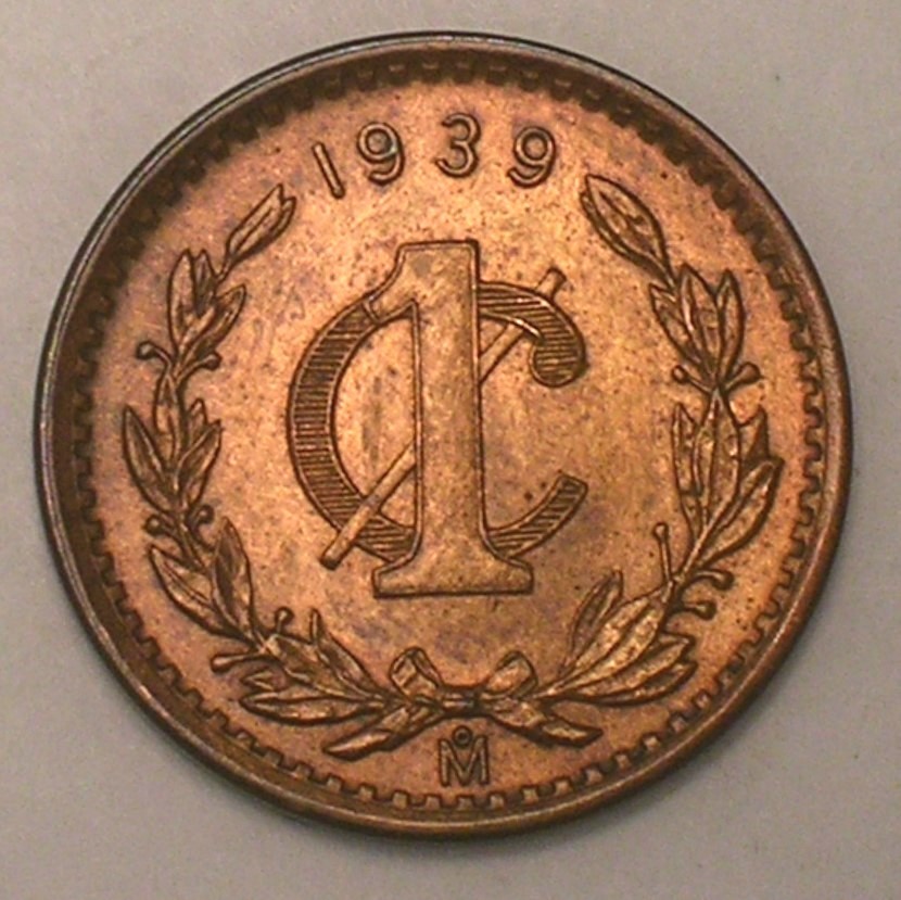 1939 Mexico Mexican One 1 Centavo Eagle Coin XF Tone