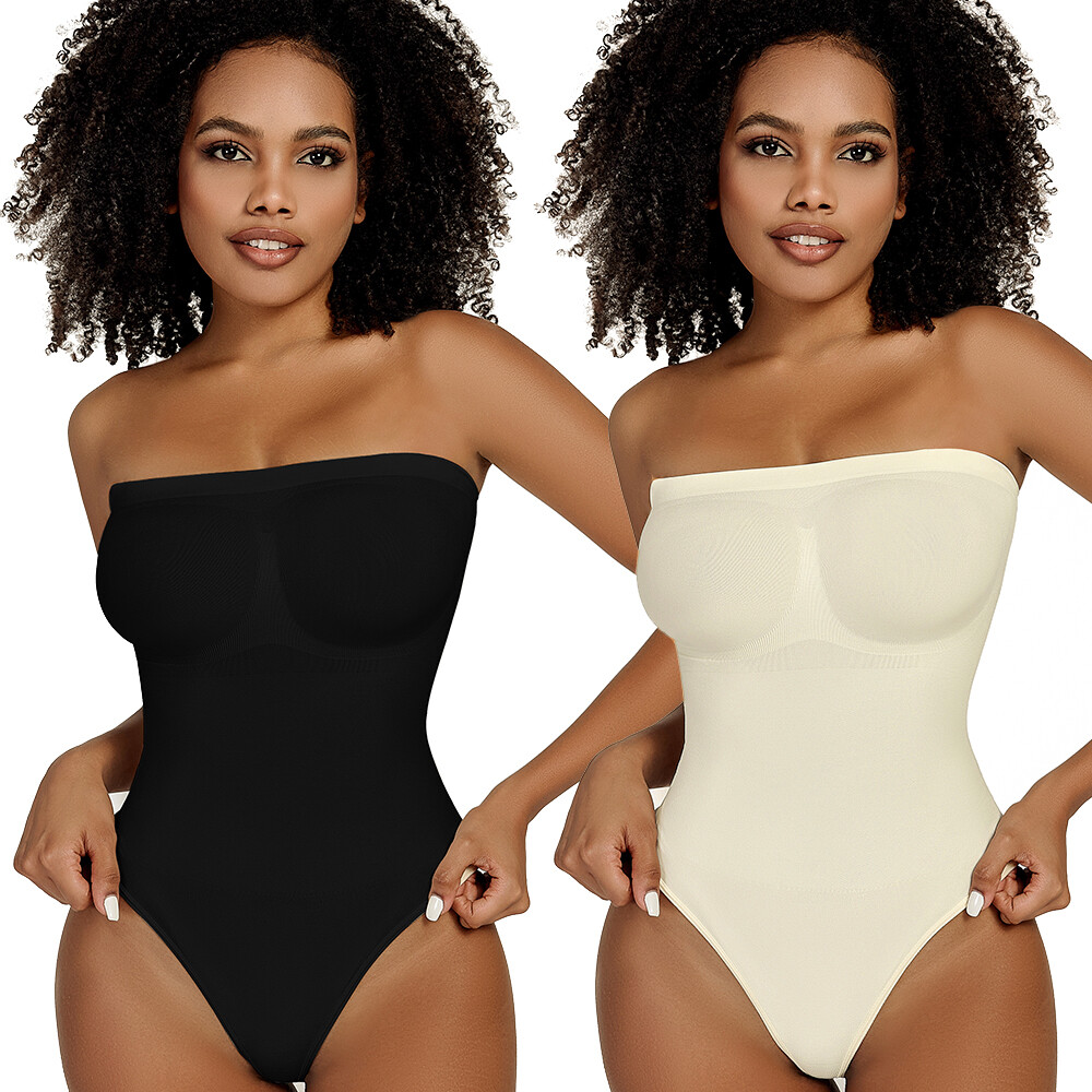 Women's Tummy Control Bodysuit Smooth Body Shaper Thong Tube Tops Bodysuit