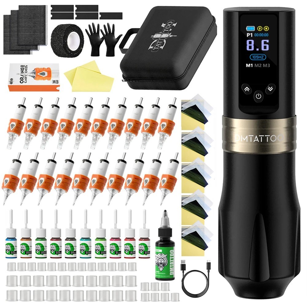 DM Cesar Adjustable Tattoo Kit Tattoo Machine Kit Wireless Tattoo Gun Kit Set
