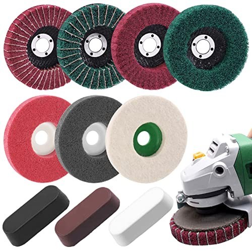 17 Pcs Polishing Buffer Wheels Set - Wool & Nylon Discs + 3 Compounds for Angle