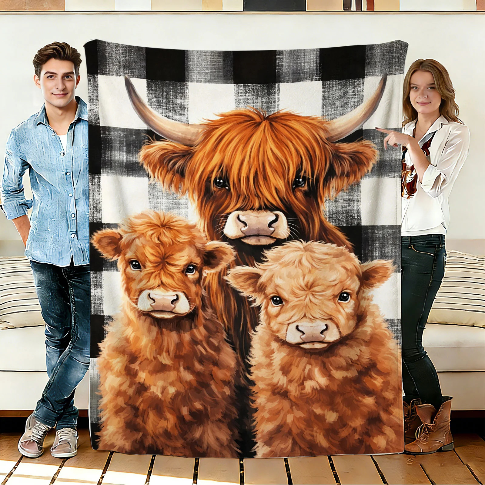 Highland Cow Flannel Throw Blanket Fuzzy Soft Cozy Blankets for Home Decor Gifts