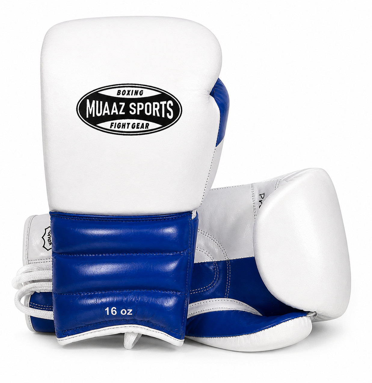 Boxing Gloves Lace Up Competition Boxing Gloves Genuine Leather White/Blue
