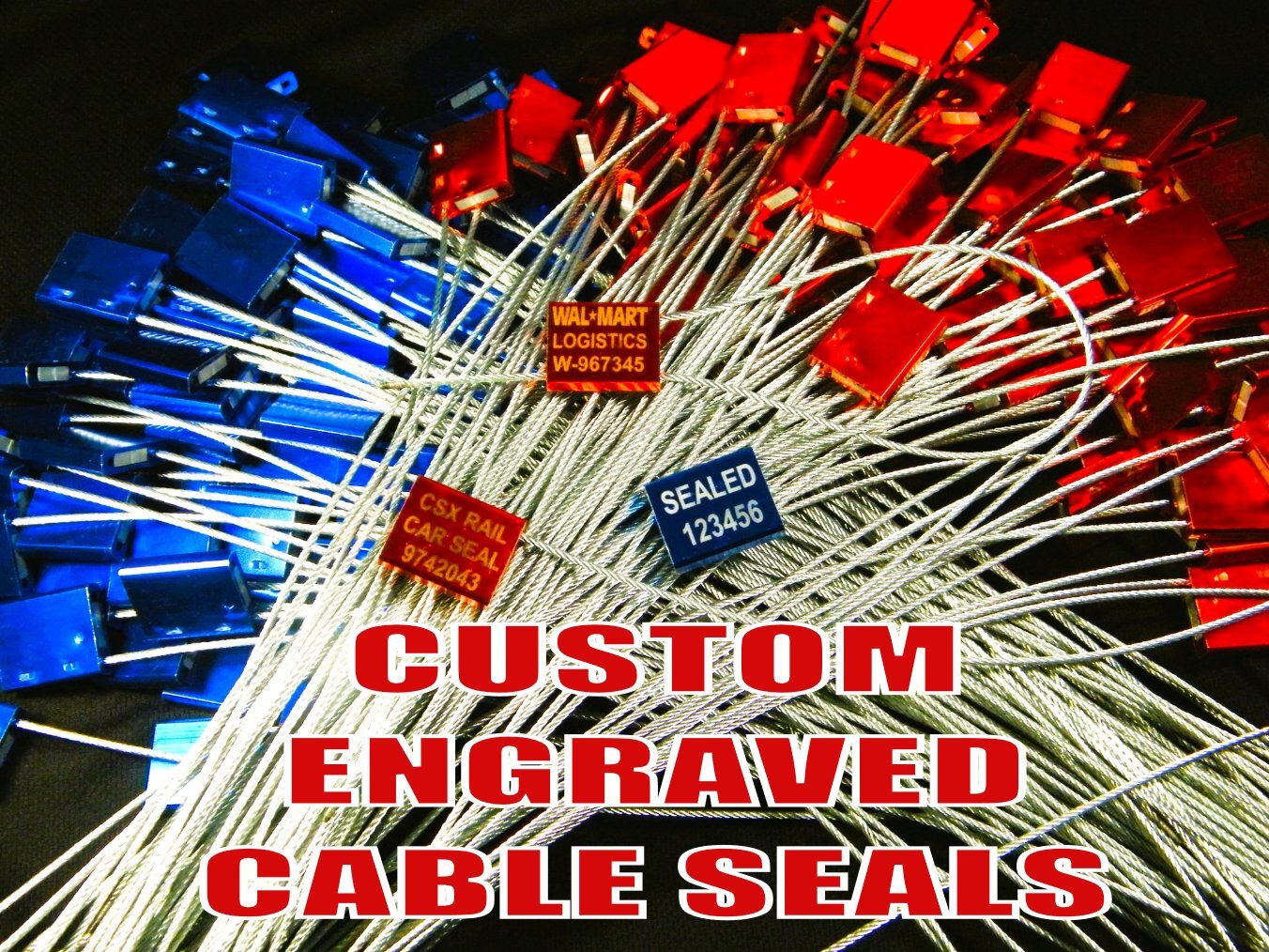 CABLE LOCK SECURITY SEALS, 12”, COLORS, CUSTOMIZED / YOUR TEXT, TEN SEALS 😃