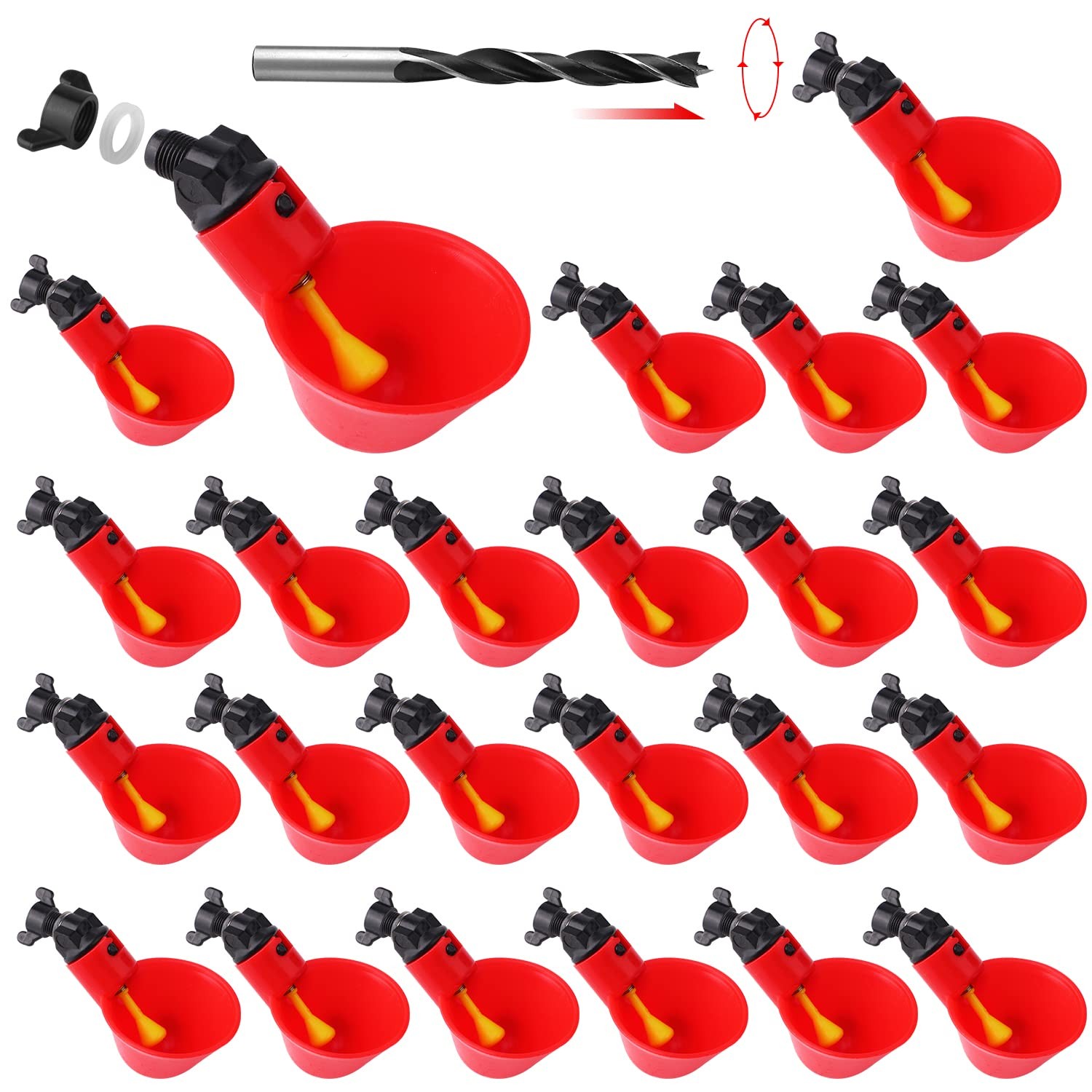sansheng 12Pack Chicken Waterer Cups,Poultry Water Cups,Automatic Poultry red