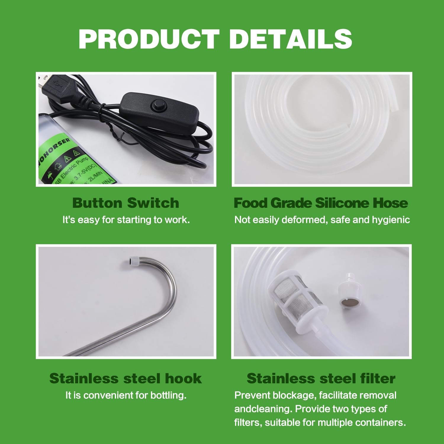 Portable USB Electric Auto siphon Self Priming Pump for Bottling Home brew Wi...