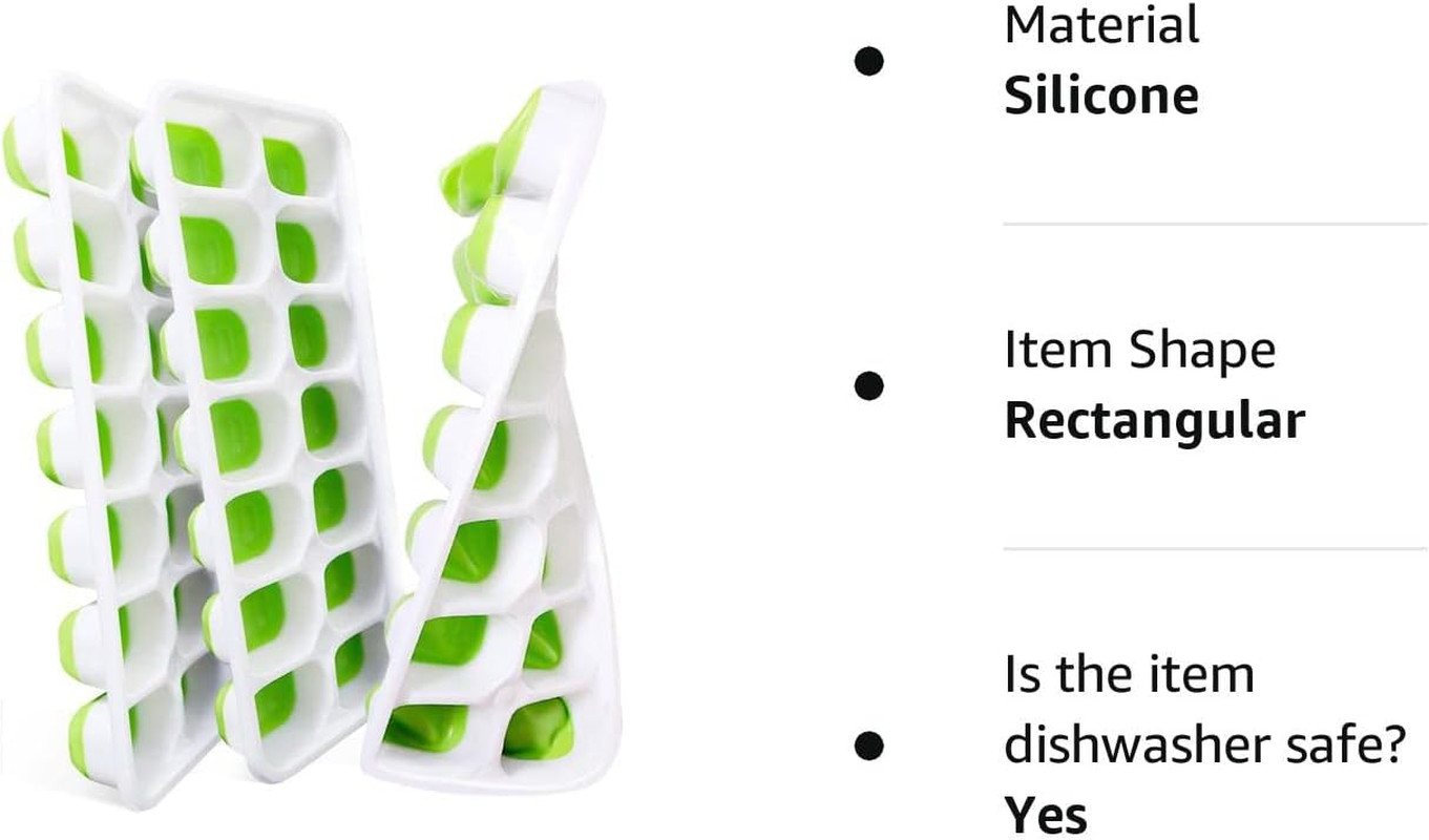 Silicone Ice Cube Trays Reusable Molds Spill-Resistant Removable Lid 3 Pack