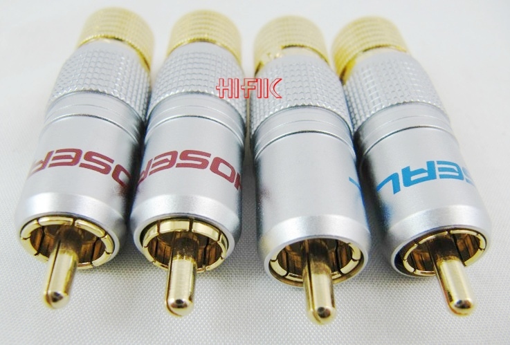 4PCS Choseal Q-913 24K Gold Plated Super Pure Copper RCA Male Plug，