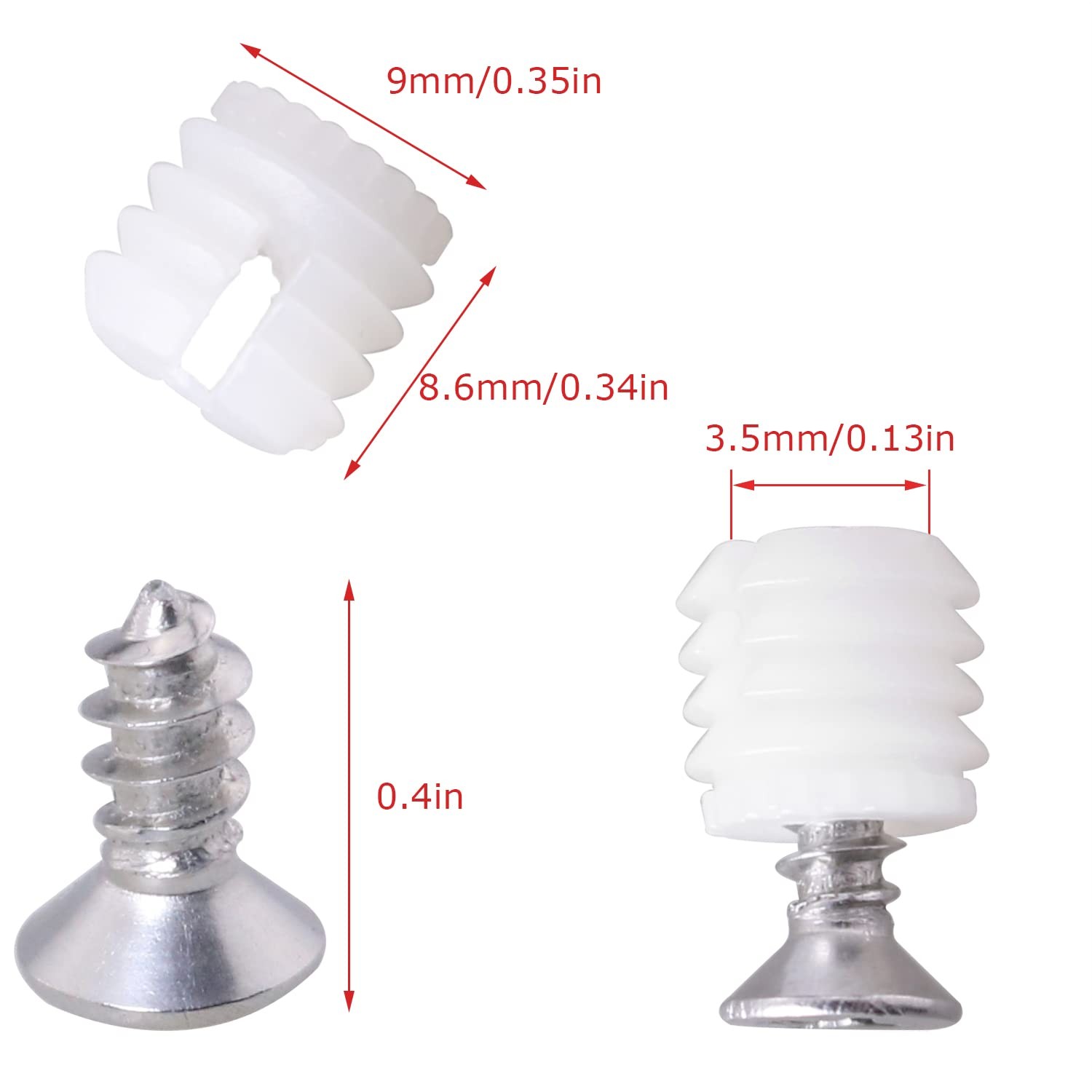 MEETOOT 100pcs Plastic Hinge Dowel Inserts Kit 4x10mm Toothed One Size, White