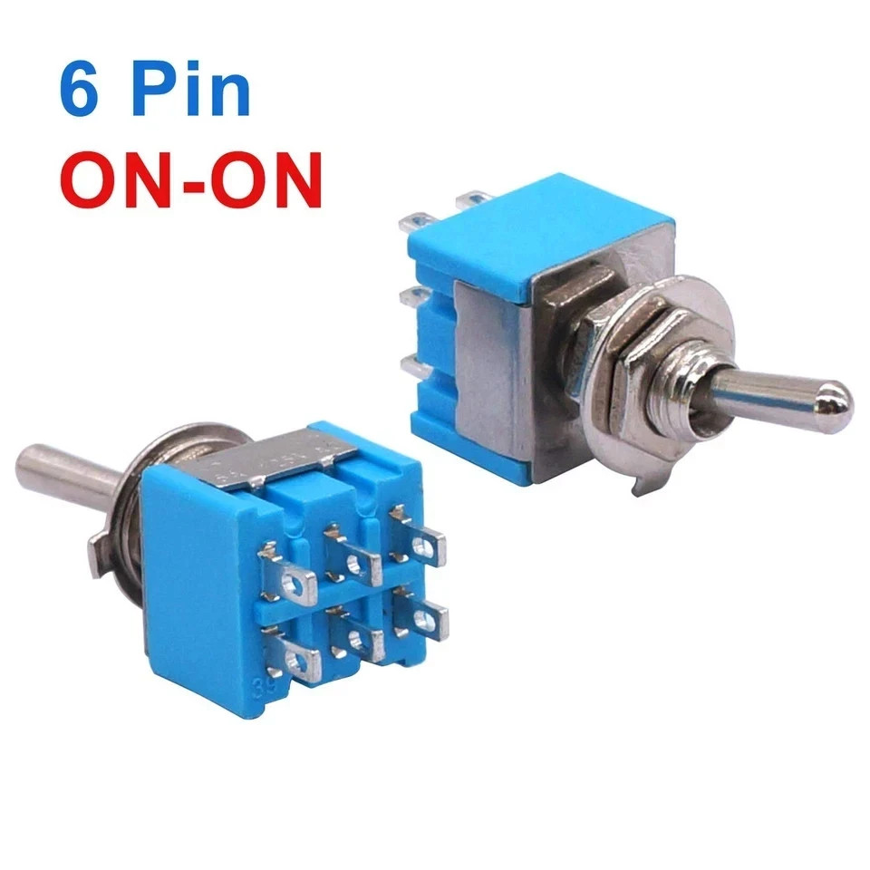 10Pcs DPDT Mini Toggle Switch 6-Pin 2 Position ON/ON Miniature Toggle Switches 6