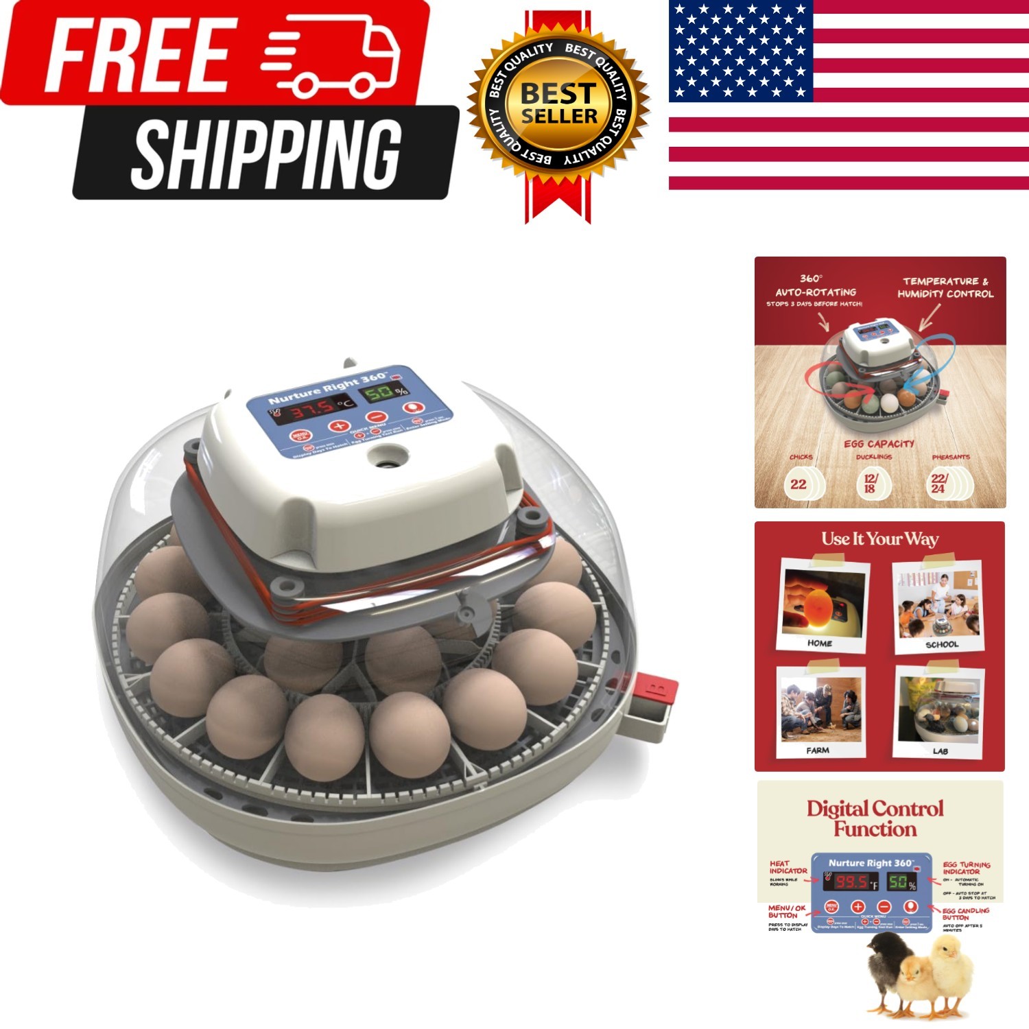 Nurture Right Egg Incubator for Hatching Chicks, Holds 12-22 Eggs, Automatic ...
