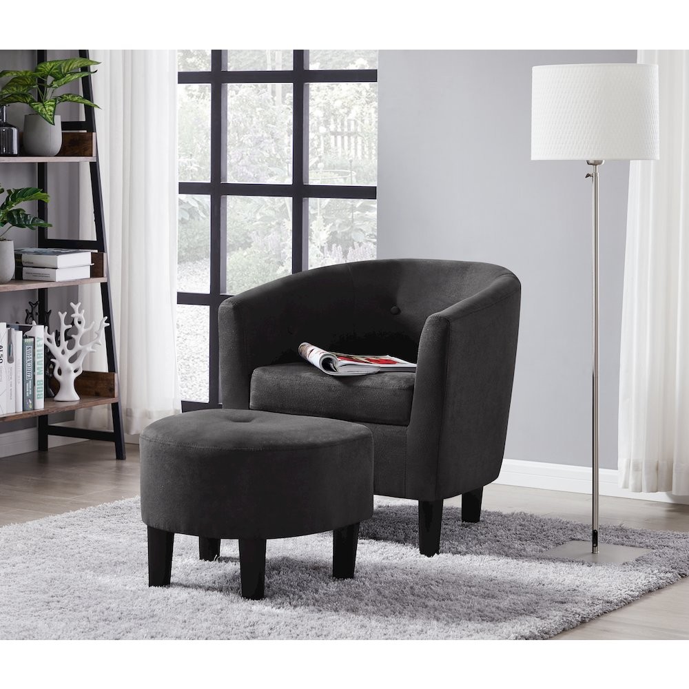 Devion Furniture Polyester Fabric Accent Chair with Ottoman in Dark Gray