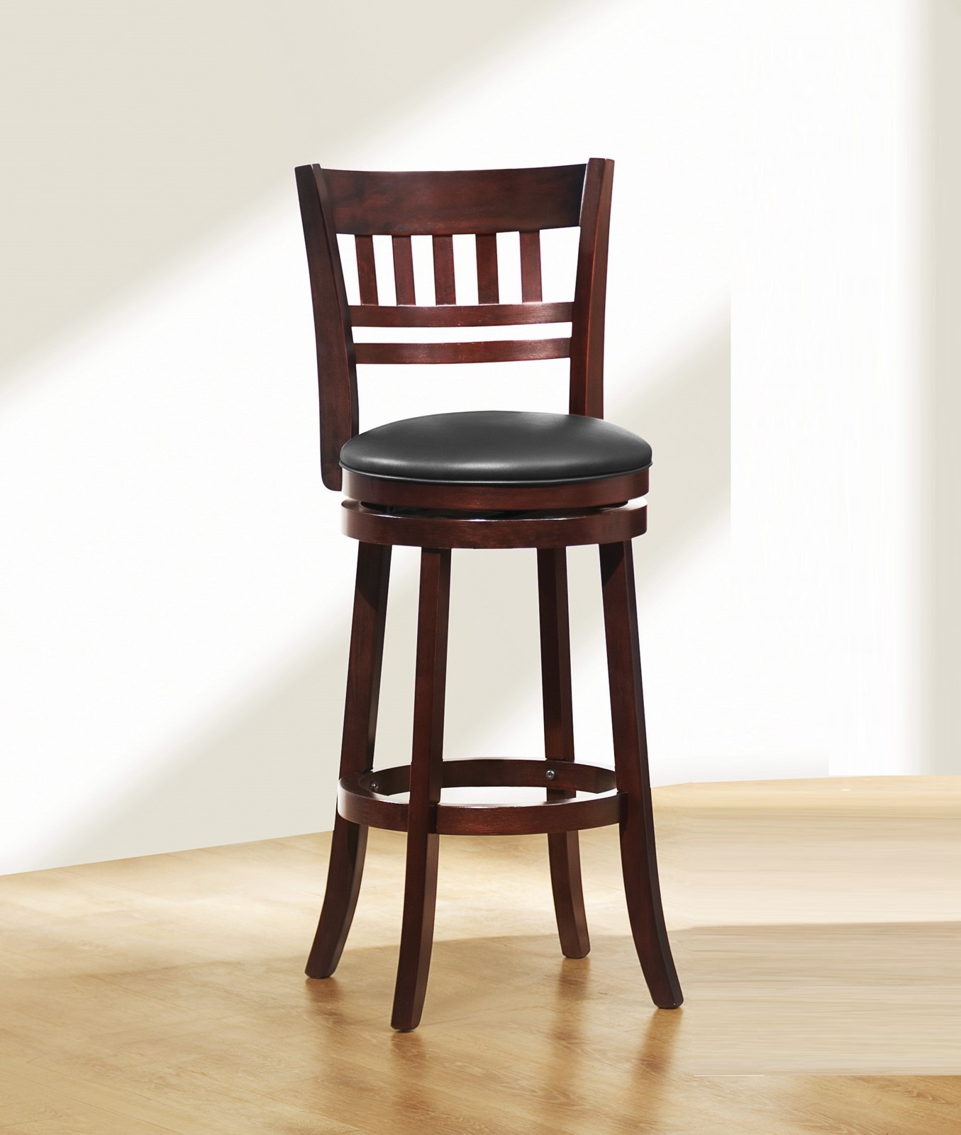 360-Degree Swivel Bar Chair Dark Cherry Finish Solid Wood Comfortable Footrest