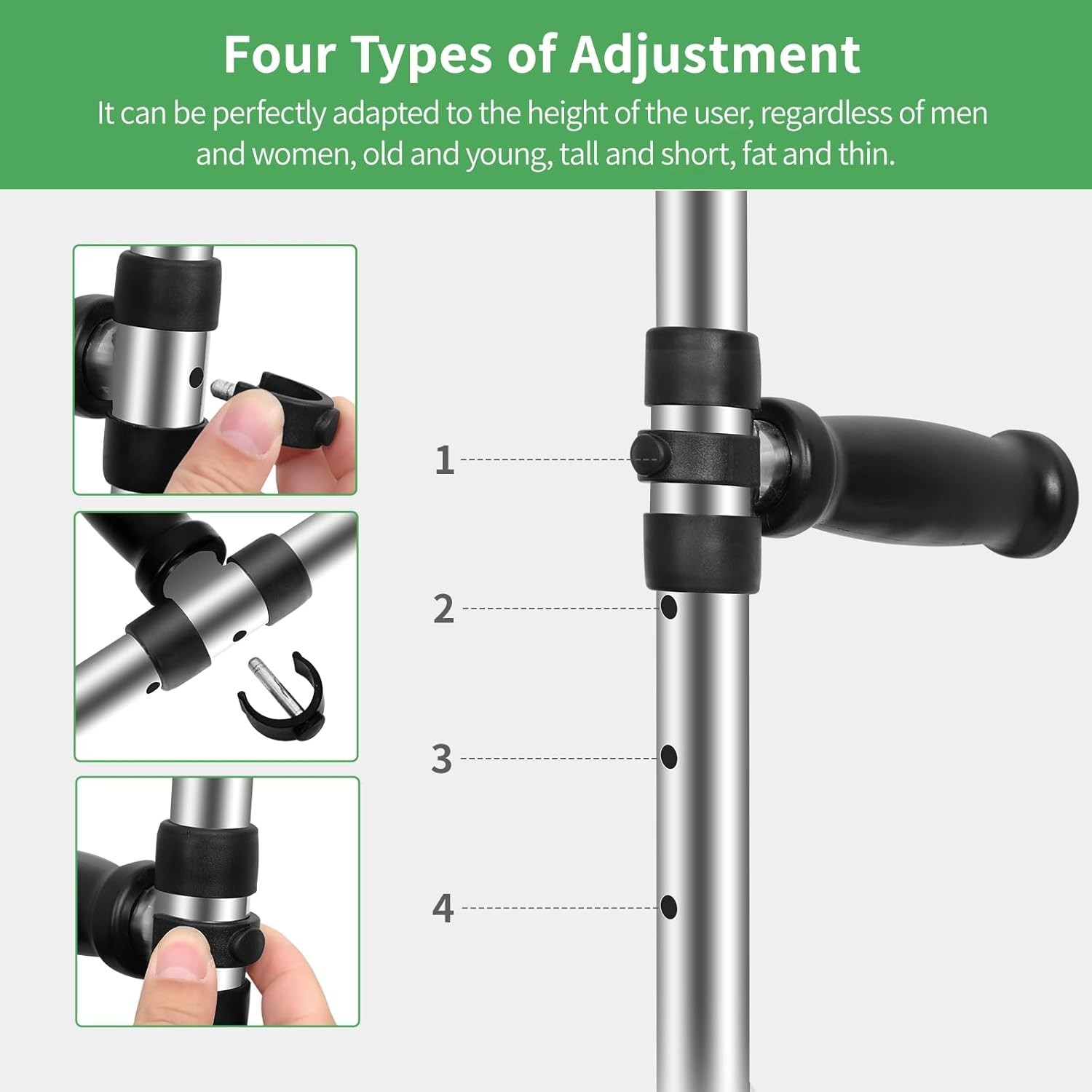 Adjustab Underarm Crutches, Height Adjustable with Hidden Spring Shock Absorbers