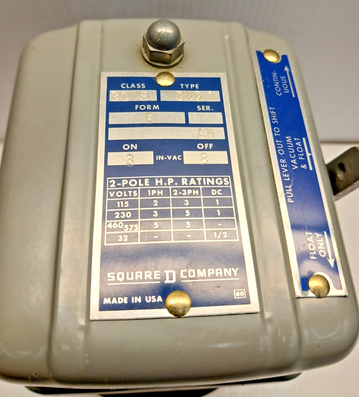New Square D 9016 GVG1 Vacuum Switch 3 On 8 Off