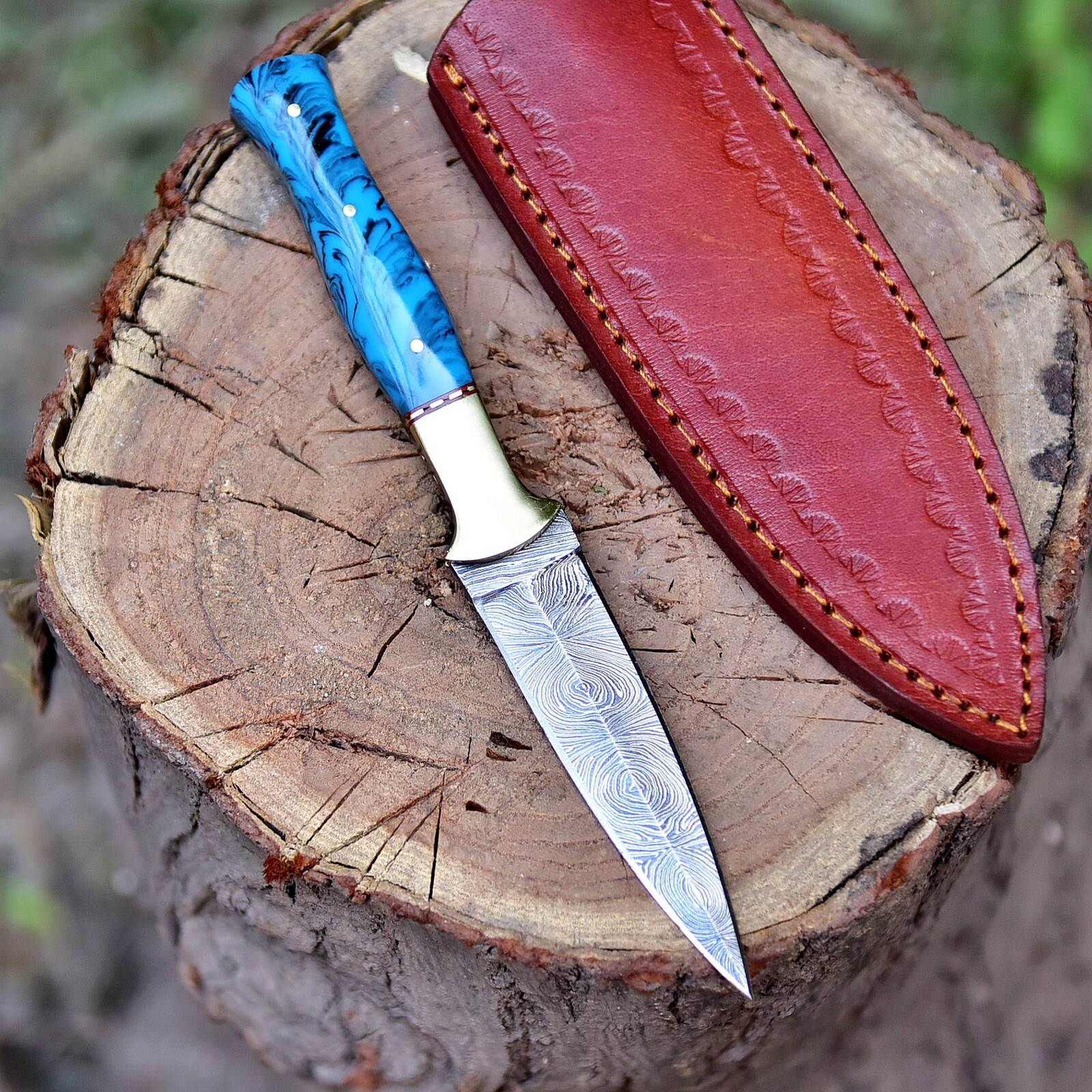 9" Double-Edged Military Damascus steel Dagger boot Knife full tang SURVIVAL 485