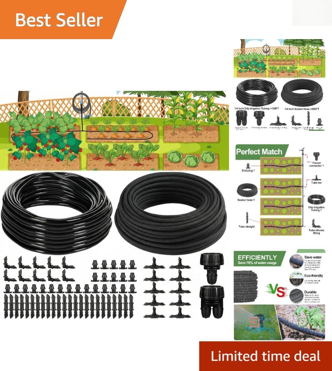 Customizable Drip Irrigation Kit for Gardens - 200ft Soaker Hose and Accessories