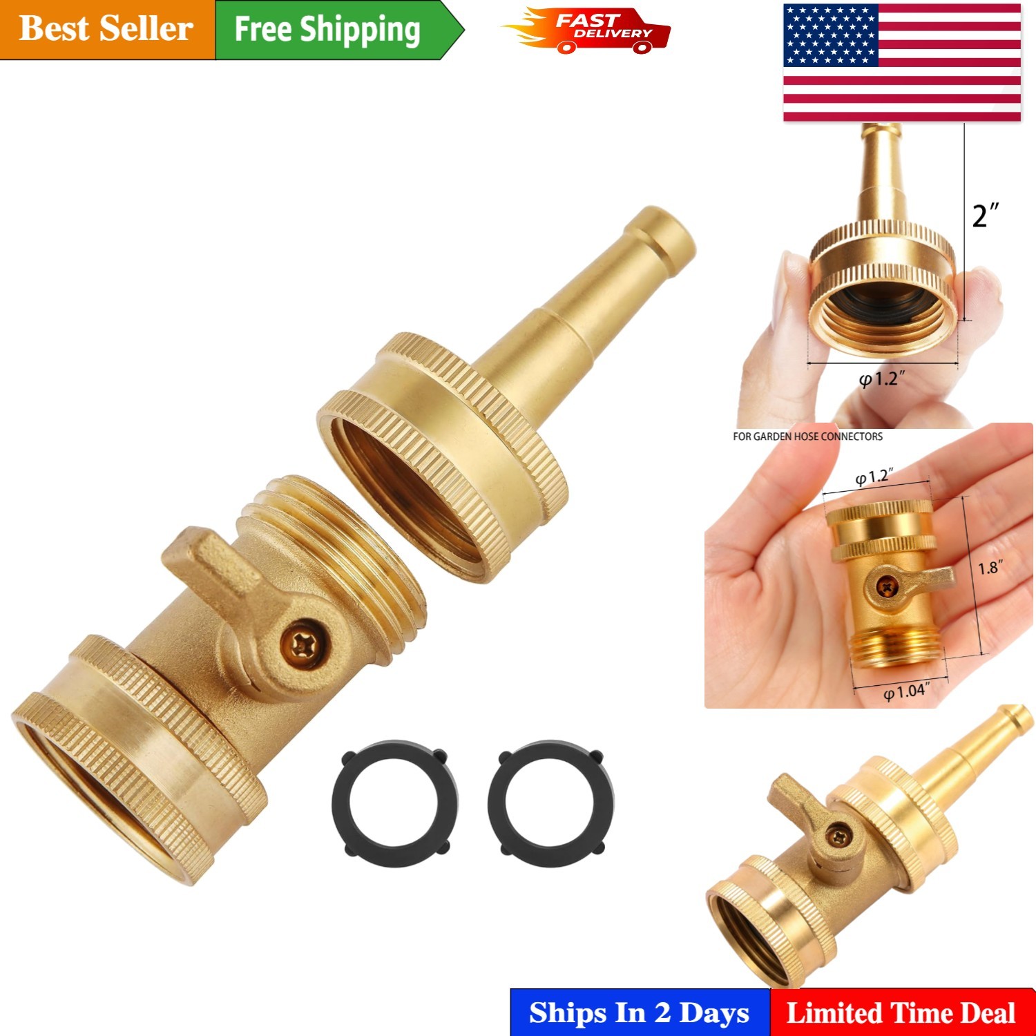 Heavy-Duty Brass Jet Nozzle with Shut Off Valve – High Pressure 3/4" GHT