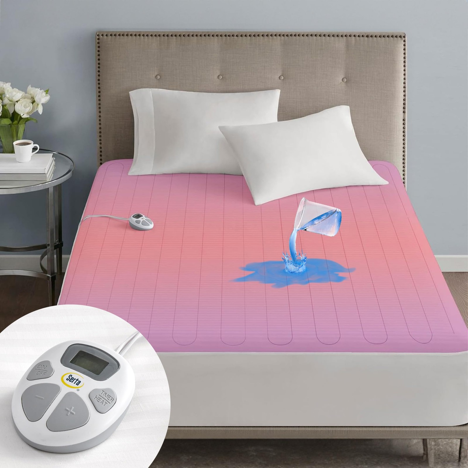 Serta Waterproof Heated Mattress Pad, Electric Bed Warmer with Twin XL, White