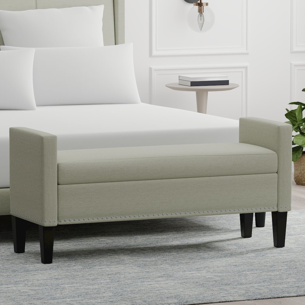 51.25" Storage Bench with Nailhead Trim - Beige