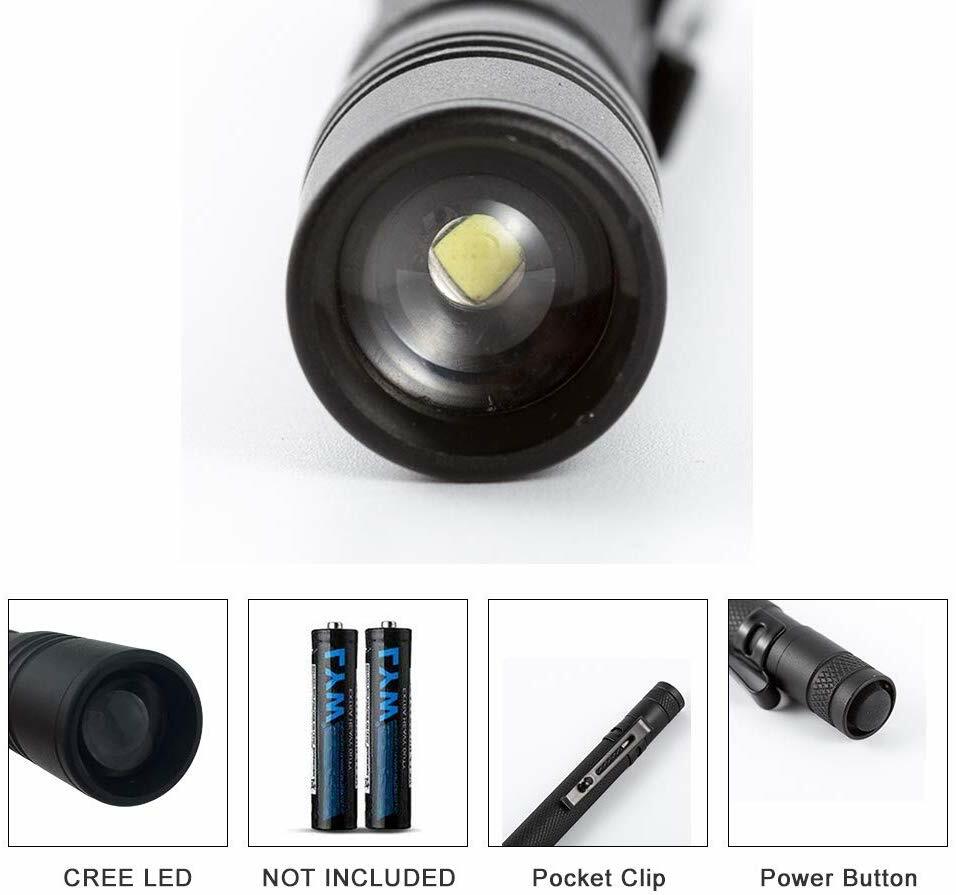 Zoomable 395nm UV Light Penlight Scalable Clip Blacklight Flashlight Torch