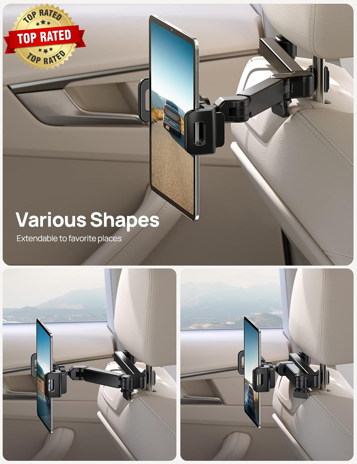 Ipad Holder Car Headrest - [Stretchable Arm] 2025 Adjustable Tablet Mount for Ca
