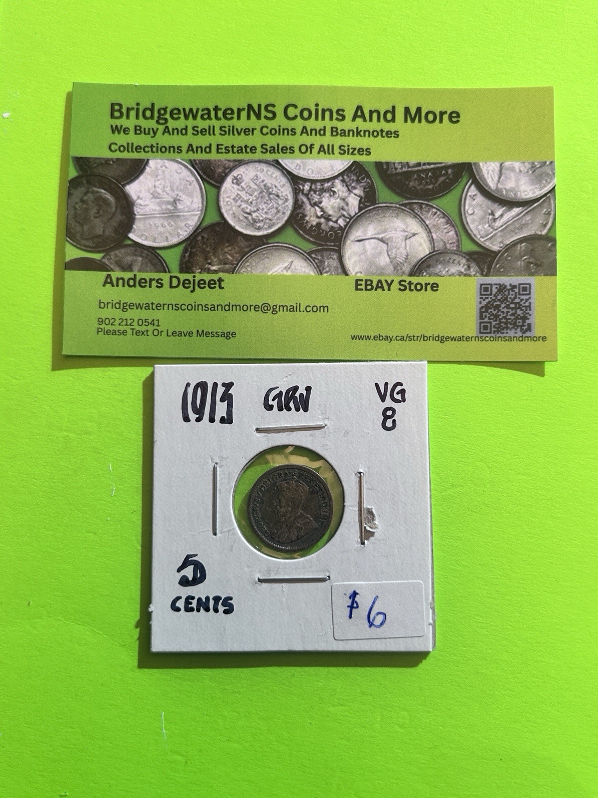 1913 Canada 5 Cent George V  Sterling Silver Nickel   AG. Trending At $5