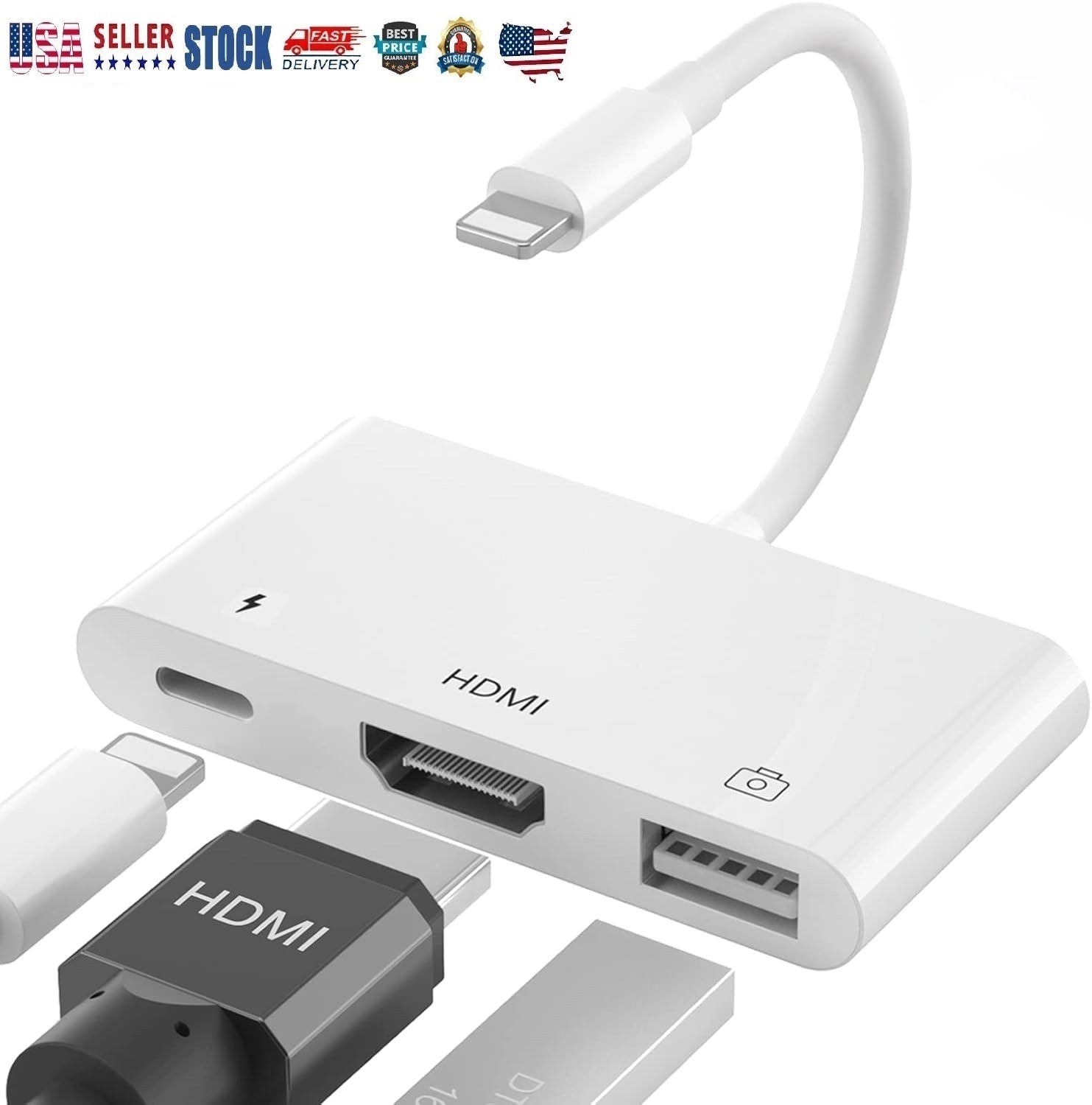 Splitter, 3 in 1 USB Camera Adapter with 1080P Digital AV HDMI + Charging