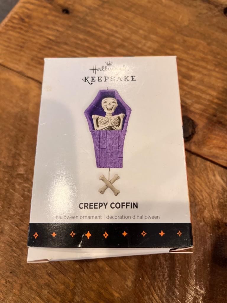 Hallmark Keepsake Ornament 2013 Creepy Coffin Skeleton Purple Coffin Pull String