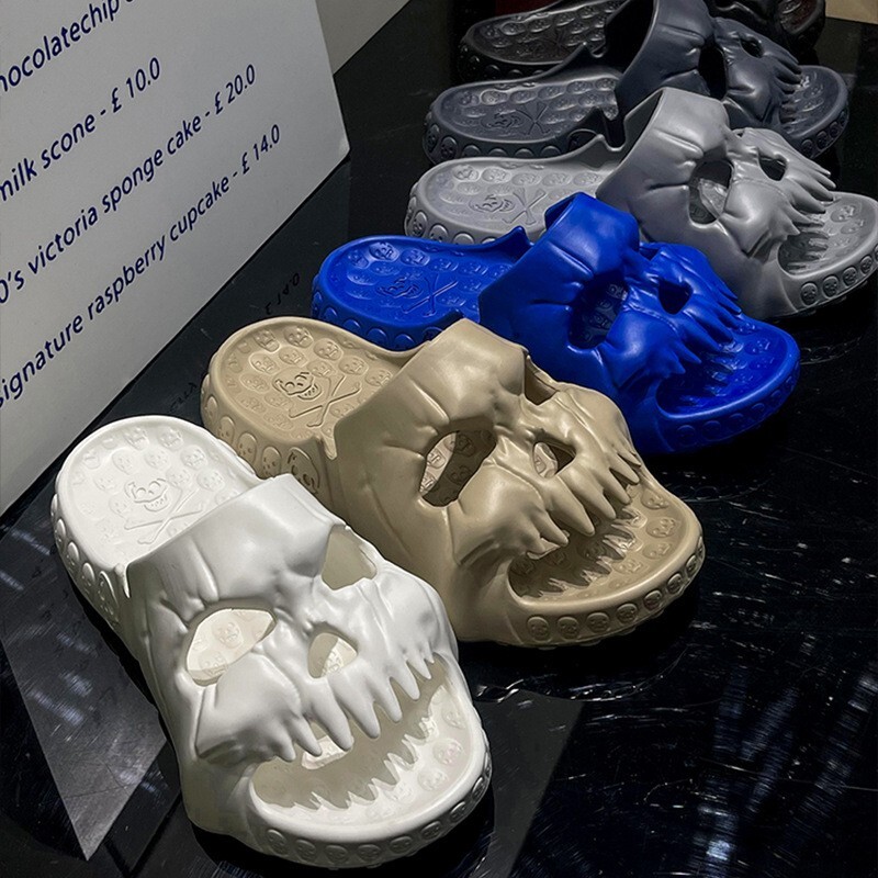 Unisex Men Women Skull Skeleton Flip Flops Non Slip Slippers Beach Sandals