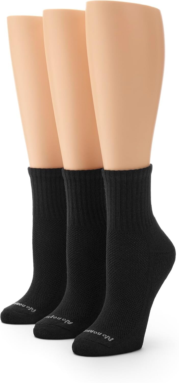 Soft Cotton Blend Mini Crew Socks in New Black - Cushioned & Breathable 3 Pack