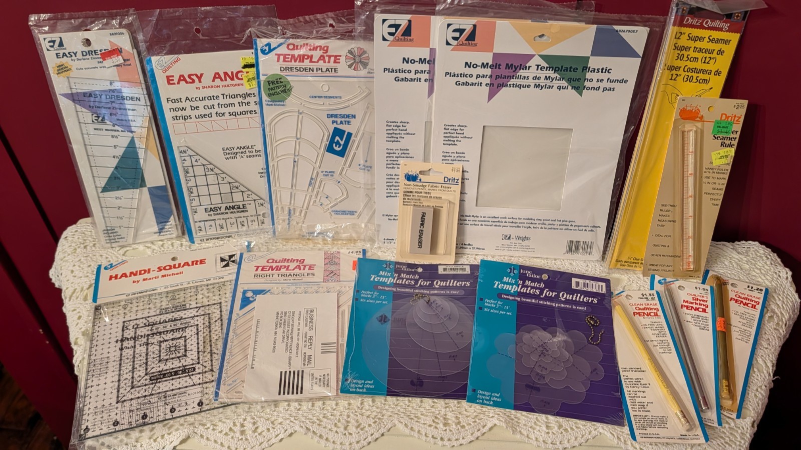 Vintage Quilting Lot 15 Templates Pencils Tools Rulers, Mylar, Seamer, EZ, Dritz