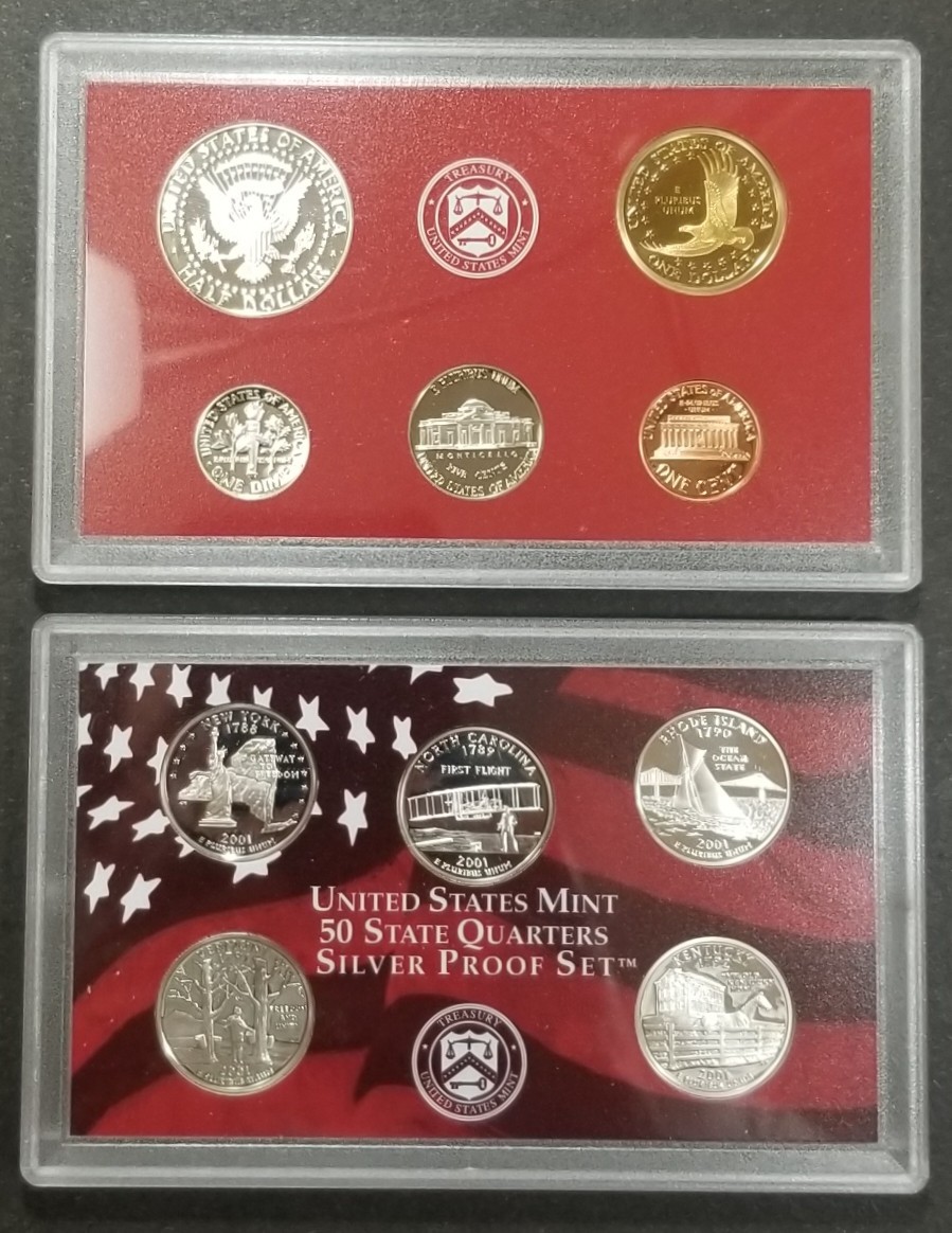2001 U.S. Mint Silver Proof Set w/ State Quartes in Original Treasury Pack & COA